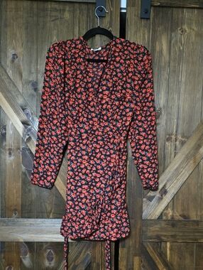 miami Black Mini Dress with Red Roses Print